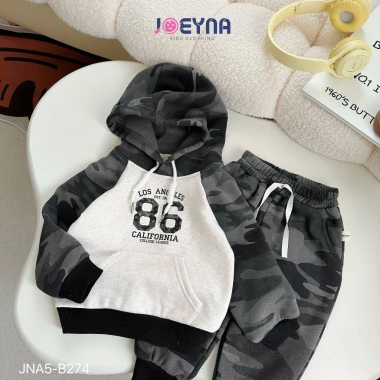 Bộ Nỉ Bông Hoodie Bé Trai Rằn Ri In Số 86 – Sành Điệu, Chất Cao Cấp, Mềm Mại 3