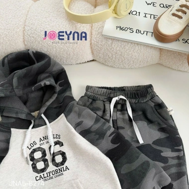 Bộ Nỉ Bông Hoodie Bé Trai Rằn Ri In Số 86 – Sành Điệu, Chất Cao Cấp, Mềm Mại 5