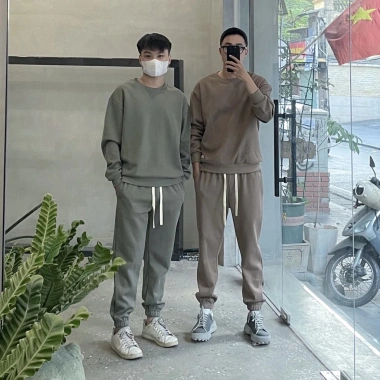 Bộ Nỉ Cổ Tròn Basic Thu Đông Unisex – Siêu Dày Dặn, Mềm Mịn, Thấm Hút Mồ Hôi, Thoải Mái