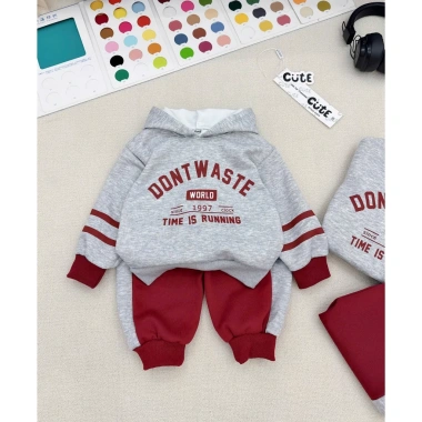 Bộ Nỉ Hoodie Bé Trai Tone Đỏ Sành Điệu Set Thu Đông size 7‑25kg, chỉ 211.500₫