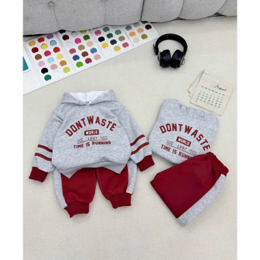 Bộ Nỉ Hoodie Bé Trai Tone Đỏ Sành Điệu Set Thu Đông size 7‑25kg, chỉ 211.500₫