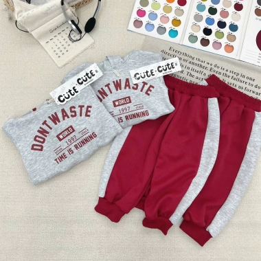 Bộ Nỉ Hoodie Bé Trai Tone Đỏ Sành Điệu Set Thu Đông size 7‑25kg, chỉ 211.500₫
