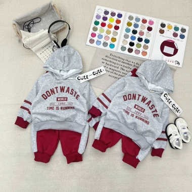 Bộ Nỉ Hoodie Bé Trai Tone Đỏ Sành Điệu Set Thu Đông size 7‑25kg, chỉ 211.500₫