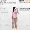 Bộ nỉ nữ thu đông HCOM3.510: áo sweater in nơ + quần kẻ caro viền bèo, chỉ 269k 2