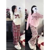 Bộ nỉ nữ thu đông HCOM3.510: áo sweater in nơ + quần kẻ caro viền bèo, chỉ 269k 4