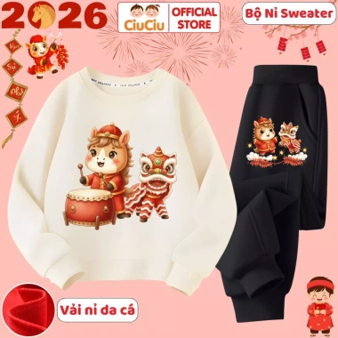 Bộ Nỉ Sweater Tết Bính Ngọ 2.026 Múa Lân Bé Trai & Bé Gái - CIUCIU KID Vải Da Cá Ấm 5