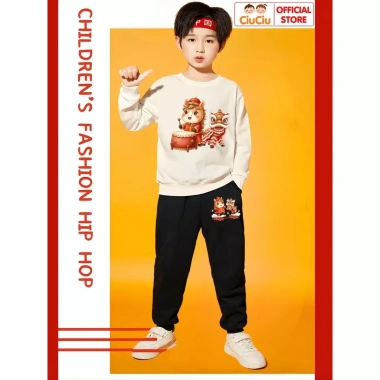 Bộ Nỉ Sweater Tết Bính Ngọ 2.026 Múa Lân Bé Trai & Bé Gái - CIUCIU KID Vải Da Cá Ấm 6