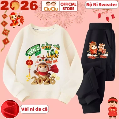 Bộ Nỉ Tết Tài Lộc 2.026 CIUCIU KID Đồ Bé Trai Gái Vải Nỉ Da Cá Ấm, Giá 296.000₫