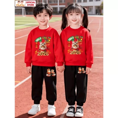 Bộ Nỉ Tết Tài Lộc 2.026 CIUCIU KID Đồ Bé Trai Gái Vải Nỉ Da Cá Ấm, Giá 296.000₫