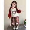 Bộ nỉ thu đông bé gái đỏ mèo Kitty, quần caro ấm áp - Dolly Kids DL40, 159k 7