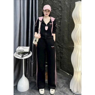 Bộ nỉ Umi BIGSIZE 60-90kg phối hồng khóa mũ cỡ đại - mặc nhà đi chơi giá 399.000 VND