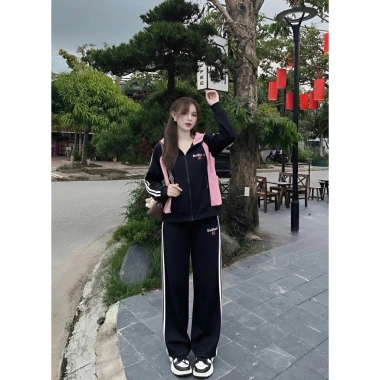 Bộ nỉ Umi BIGSIZE 60-90kg phối hồng khóa mũ cỡ đại - mặc nhà đi chơi giá 399.000 VND