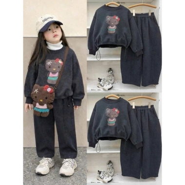 Bộ nỉ xám KITTY bo gấu cho mẹ và bé - ấm áp, mềm mại, an toàn, giảm giá 218.000₫ 3