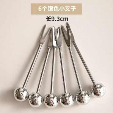 Bộ nĩa trái cây thép không gỉ gia đình kèm lọ đựng bánh tráng, an toàn cho trẻ 8