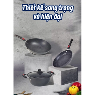 Bộ Nồi Chảo 3 Chi Tiết Vân Đá Cremic Đen Dày Chống Dính, Chất Lượng Cao - 159.000đ 5