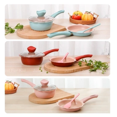 Bộ nồi chảo ăn dặm cho bé men đá chống dính hình hoa cao cấp kèm xửng hấp giảm 23%