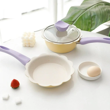 Bộ nồi chảo ăn dặm cho bé men đá chống dính hình hoa cao cấp kèm xửng hấp giảm 23%