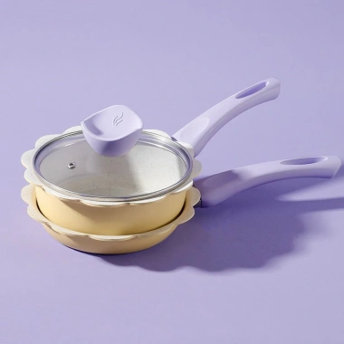 Bộ nồi chảo ăn dặm cho bé men đá chống dính hình hoa cao cấp kèm xửng hấp giảm 23%