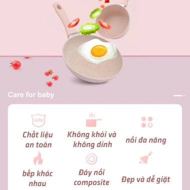 Bộ Nồi Chảo Chống Dính Cao Cấp 16cm Vân Đá Hoa Cương Hồng Đáy Từ – Dùng Mọi Loại Bếp, Giá 149.000₫ 5