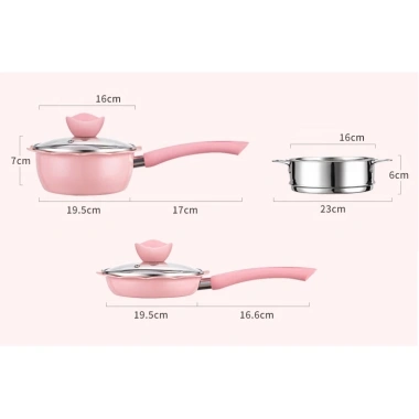 Bộ Nồi Chảo Đá Okby 16cm cho Bé Ăn Dặm - Đa năng, dùng được bếp từ, kèm xửng hấp - Giá chỉ 170.000₫