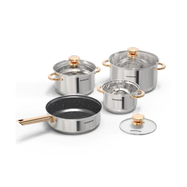 Bộ nồi chảo inox 5 đáy Sunhouse SHG789 – Dùng mọi bếp, kính cường lực – Giá 675.000₫ 10