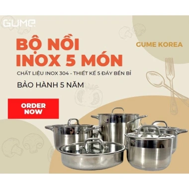 Bộ Nồi Chảo Inox 5 Món 5 Lớp Hàn Quốc GUME - Nắp Kính, Dùng Bếp Từ, Tặng Lót Bếp - Giá 1.640.000 VND 4