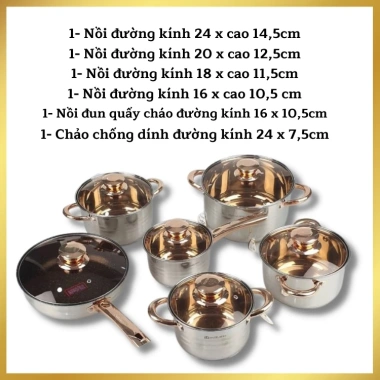 Bộ Nồi Đức 6 Món ENGELBERG Đáy 5 Lớp Inox 304 – Sang trọng, bền, phù hợp mọi loại bếp – Giá ưu đãi 515k 3