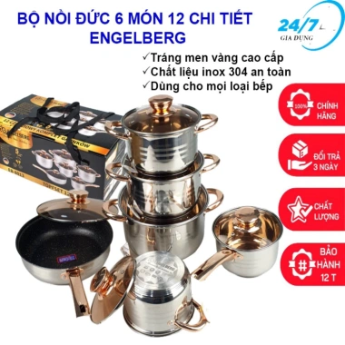 Bộ nồi ENGELBERG 6 món đáy 5 lớp, nắp kín, không dính - Siêu sale 699.000₫ 2