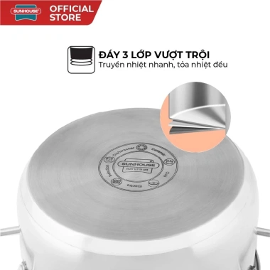 Bộ nồi Inox 3 đáy Sunhouse SH335 16-20-24cm - Đáy từ dùng mọi bếp, 3 lớp đáy, giá 1,1 triệu