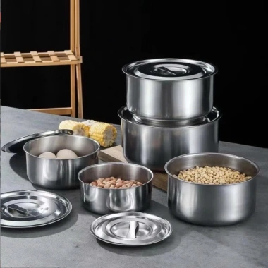 Bộ Nồi Inox 5 Món Đáy Dày Cao Cấp, Không Quai, Dùng Cho Mọi Bếp – 61.600₫
