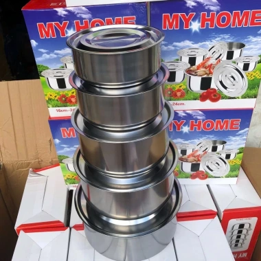 Bộ Nồi Inox 5 Món Đáy Dày Cao Cấp, Không Quai, Dùng Cho Mọi Bếp – 61.600₫
