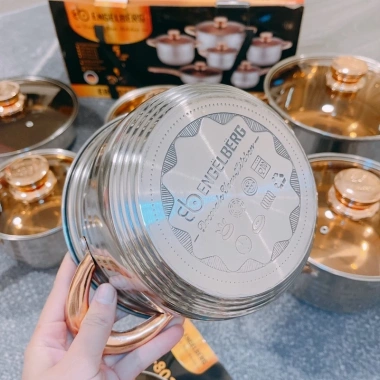 Bộ nồi inox 6 món bếp từ 5 đáy chống dính công nghệ Đức ENGELBERG Giá chỉ 250k