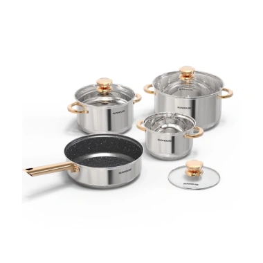 Bộ nồi kèm chảo inox 5 đáy Sunhouse SHG789 - Đáy từ, dùng mọi loại bếp, 790.000₫ 3