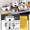Bộ nồi lẩu hơi & hấp đa năng inox 304 D30-32cm, đáy 3 lớp siêu bền, dùng cho bếp từ - Giá ưu đãi 533.940 VND