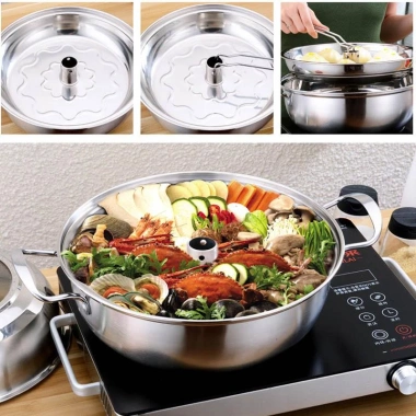 Bộ nồi lẩu hơi & hấp đa năng inox 304 D30-32cm, đáy 3 lớp siêu bền, dùng cho bếp từ - Giá ưu đãi 533.940 VND