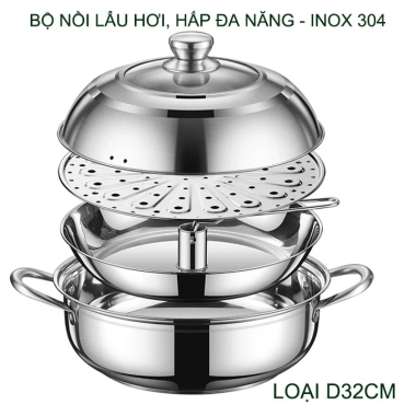 Bộ nồi lẩu hơi & hấp đa năng inox 304 D30-32cm, đáy 3 lớp siêu bền, dùng cho bếp từ - Giá ưu đãi 533.940 VND 9 Bộ nồi lẩu hơi & hấp đa năng inox 304 D30-32cm, đáy 3 lớp siêu bền, dùng cho bếp từ - Giá ưu đãi 533.940 VND 9