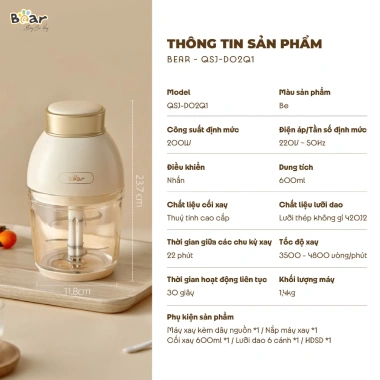 Bộ Nồi Nấu Cháo Chậm BEAR 4H10E 1L + Máy Xay Ăn Dặm D02Q1 0.6L Giá 1.221.000đ 8 Bộ Nồi Nấu Cháo Chậm BEAR 4H10E 1L + Máy Xay Ăn Dặm D02Q1 0.6L Giá 1.221.000đ 8
