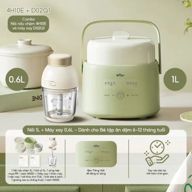 Bộ Nồi Nấu Cháo Chậm BEAR 4H10E 1L + Máy Xay Ăn Dặm D02Q1 0.6L Giá 1.221.000đ 10 Bộ Nồi Nấu Cháo Chậm BEAR 4H10E 1L + Máy Xay Ăn Dặm D02Q1 0.6L Giá 1.221.000đ 10