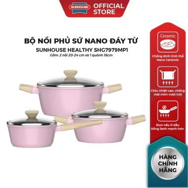 Bộ nồi phủ sứ Nano Sunhouse Healthy SHG7.979MP1/MT1 - Chống dính Nano Ceramic, dùng mọi loại bếp, giá ưu đãi 1,225,000 VND 3