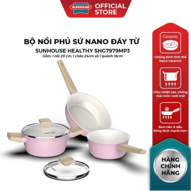 Bộ nồi phủ sứ Nano Sunhouse SHG7.979MP3/MT3 - Chống dính Nano, dùng bếp, 1.09 triệu 3