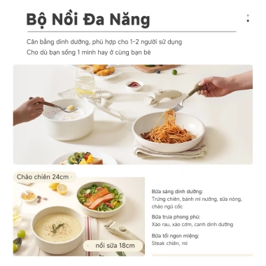 Bộ nồi Simplus x INSSA 2 món tháo rời chảo chiên 24cm nồi sữa 18cm chống dính giá 1.099.000đ
