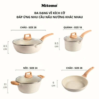 Bộ nồi vân đá Mitomo granite 4 món đúc nguyên khối, dùng mọi bếp - Giá ưu đãi 1.699.000 VNĐ 3