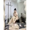 Bộ nữ áo len lông thỏ tay ngắn và quần suông ống rộng thu đông, mặc nhà ấm áp, chỉ 229k 2