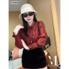 Bộ Nữ MeiMei Áo Sơ Mi Cổ Bèo Đính Hoa Thắt Nơ Tay Dài + Chân Váy Công Sở Thanh Lịch 460.000đ 10