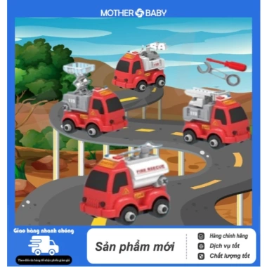 Bộ ô tô lắp ráp trẻ em 4 mẫu vàng đỏ - Mô hình xe công trình xây dựng kèm vít vặn, giá ưu đãi 111.198₫