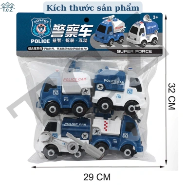 Bộ ô tô lắp ráp trẻ em 4 mẫu vàng đỏ - Mô hình xe công trình xây dựng kèm vít vặn, giá ưu đãi 111.198₫