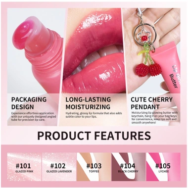 Bơ phát sáng môi 10ml + mặt dây chuyền anh đào - Son dưỡng ẩm lâu trôi, quà tặng 5