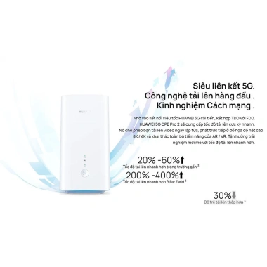 Bộ phát Wifi 4G/5G CPE Pro 2 H122 373 Wifi 6 băng tần kép, hỗ trợ 128 users, NSA/SA, giá ưu đãi 9.899.000₫ 3 Bộ phát Wifi 4G/5G CPE Pro 2 H122 373 Wifi 6 băng tần kép, hỗ trợ 128 users, NSA/SA, giá ưu đãi 9.899.000₫ 3
