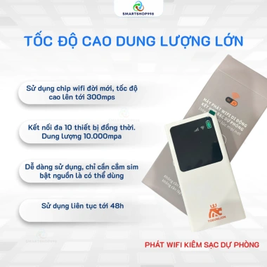 Bộ Phát Wifi Kiêm Sạc Dự Phòng 10.000mAh Tốc Độ Cao, Kết Nối Đa Thiết Bị 729.000đ 2