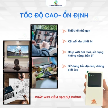 Bộ Phát Wifi Kiêm Sạc Dự Phòng 10.000mAh Tốc Độ Cao, Kết Nối Đa Thiết Bị 729.000đ 3